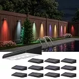 JACKYLED Solar Wandleuchte Aussen, RGB Solarlampen für Außen, 4 Linsenscheinwerfer LED Solar Zaunleuchten für Außen, Solarwandleuchten für Garten, Zaun, Terrasse (12 Stück)