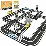 BuzzoXerex Magnetische Bausteine Straßenset, 50PCS Magnetische Fliesen Stadtstraßen, Magnetbausteine Straßenaufsatz-Set Lernaktivitäten Geschenk ab 3 4 5 Jahre