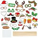GeeRic 30 Stücke Foto Requisiten Weihnachten, Weihnachtsfeier Photo Booth Requisiten,lustige Weihnachten DIY Selfie Requisiten für Weihnachtsdekoration Zubehör