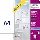 AVERY Zweckform MD3002 Glas- und Fensterfolie (210x297 mm auf DIN A4, selbstklebend, bedruckbare Dekofolie für Glasflächen, Inkjet-/Tintenstrahldrucker) 4 Transferfolien transparent