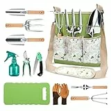 Grenebo Garten Werkzeug Set, 11-teilig Heavy Duty Gartengeräte mit Ergonomic Canvas Shoulder Crossbody Bag, Rost-Proof Premium Garten Werkzeug Set, Gartenarbeit Geschenk für Frauen Männer