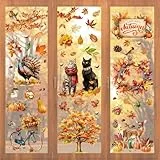 Joyoldelf 76 Stück Fensterbilder Herbst - Katze Kürbis Ahornblatt Herbstdeko Fenster Selbstklebend Aufkleber, Geeignet für Thanksgiving Herbst Deko Fenster Aufkleber