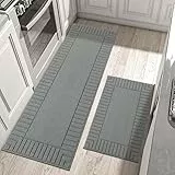 BEQHAUSE Teppich Küche Waschbar, 2 Stück Küchenteppich rutschfest, Küchenteppich Geeignet für Küchen, Esszimmer, Leicht zu Reinigen und Maschinenwaschbar, 60 x 89 cm + 60 x 152 cm, Grau
