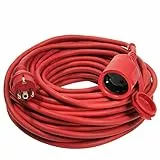 as - Schwabe Gummi-Verlängerungsleitung, 25 m H05RR-F 3G1,5 Kabel mit Schutzkontaktstecker und Schutzkontaktkupplung inkl. Schutzkappe, Verlängerungskabel 230V, 16A, IP44, Rot, 60264