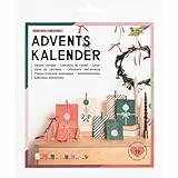 folia 9399 - Adventskalender BOWTIFUL CHRISTMAS, 72-teiliges DIY Bastelset aus 24 Papiertüten mit Weihnachtsmotiven in 3 Größen, 24 Holzklammern in Rot und Grün & 24 Stickern