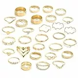Hernin 30 Stück Gold/Silber Vintage Knuckle Ringe Set Frauen Gold Verstellbare Ringe Boho Vintage Punk Ringe Stapelbare Chunky Fingerrings Knuckle Silber Ringe Damen (Goldset)