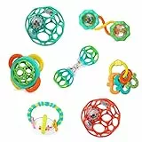 Bright Starts, Schnuller & Shakers 7 Stück Geschenk-Set - BPA-frei Baby Rasseln, Beißringe und Kinderwagen Spielzeug, Unisex, Neugeborene+