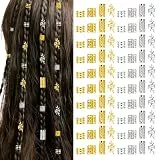 80 Stück Haarschmuck Gold Silber für Zöpfe, Dreadlocks Schmuck, Haarringe, Haarperlen, Haarspiralen - Festival Haarschmuck Haar Accessoire für Männer, Frauen, Mädchen und Jungen