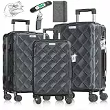 KESSER® Reisekoffer Set 3-teilig | Kofferset ABS Hartschalenkoffer mit Zahlenschloss, Kofferwaage & Reisebrieftasche 360° Rollen | Handgepäck & große Koffer für Business & Reise Trolley Charcoal