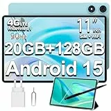 TECLAST P50 90Hz Tablet 11 Zoll Android 15 Tablett, 20GB RAM+128GB ROM(5TB TF), 4G LTE Dual SIM+5G WLAN, 2GHz Octa-Core CPU, Widevine L1/7000mAh/GPS/8MP/GMS/3.5MM Jack, Tablet Mit Stift + Hülle [2025]