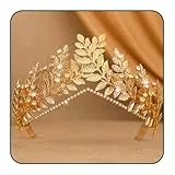 Vakkery Goldkrone griechische Göttin Diademe Blatt-Strass Hochzeits-Kopfschmuck für Frauen