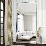 CASSILANDO 180x80cm Standspiegel, Schwarz Boden großer Spiegel, stehender Spiegel, gegen Wand für Schlafzimmer, Verkleidung und an der Wand befestigter dünner Rahmen Spiegel, Schwarz