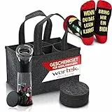 Wortek lustige Geschenke für Männer Geburtstag - Männerhandtasche Bier Flaschenöffner mit Auffangbehälter Filzuntersetzer und Socken – Bier Geschenke für Männer lustige Socken 41-45