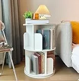 Heehee Massivholz Drehbares Bücherregal, 360-Grad-Display bodenstehendes Lagerregal für Kinder und Erwachsene multifunktionaler Bücherregal-Organizer (2-Stöckig-Weiß)