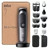 Braun All-in-One Series 7, 18-in-1 Multigroomer, Haarschneidemaschine für Gesicht, Kopf und Körper, Barttrimmer, Nasenhaartrimmer, 120 Min Akku, 14 Längen (3–21 mm), Wasserdicht, AIO7585, Grau