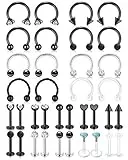 AceFun lippenpiercing Nasenpiercing Ringe Chirurgenstahl 16G schwarz Lippenpiercing stecker 36 Stück Lippenring Tragus Helix Knorpel Ohr Piercing 8mm