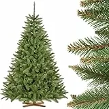 FairyTrees Weihnachtsbaum künstlich 180cm FICHTE Natur mit Christbaum Holzständer | Tannenbaum künstlich mit grünem Stamm | Made in EU