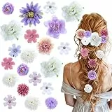 Tyqour 21st Blumen Haarklammer Blumen Haarspange Blume Haarschmuck Lila Flower Hair Clip für Party Hochzeit,Haarklammer Blume Haarspangen Damen mit Hawaiianischen Rosen Haarnadeln für Mädchen Frauen