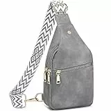 Suweir Brusttasche Damen Sling Bag Klein Umhängetasche PU Leder Crossbody Stylisch Bauchtasche Frauen Schultertasche Breiter Gurt Rucksack für Outdoorsport, Reisen, Radfahren (Grau)