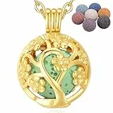 INFUSEU Aromatherapie Kette, Kirschblüten 18K Gold Aroma Diffuser Kette Anhänger Halskette Muster Anhänger Duftstein Damen Schmuck