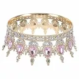 TOYANDONA Damen Brautkrone mit Strass Goldenes Diadem und Rosa Haarschmuck Kopfschmuck für Hochzeit Party und Festliche Anlässe