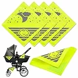 Sealmic 4 Stück Reflektoren für Kinderwagen Universal Sicherheits Reflektoren mit Klettverschluss,Ideal für Buggy, Fahrräde, Anhänger und mehr,Süsses Babys & Wolken Mond Sterne Motiv-Neon Gelb