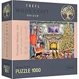 Trefl - Holzpuzzle: Am Kamin - 1000 Elemente, Wood Craft, Holzhandwerk, unregelmäßige Formen, 100 Weihnachtsfiguren, Premium Modernes Puzzle, DIY, Spaß für Erwachsene und Kinder, holzpuzzle erwachsene