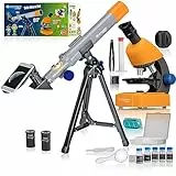 Bresser Junior Mikroskop & Teleskop Set mit Mikroskop 40x-640x Vergrößerung und 40/400mm Teleskop für Kinder ab 8 Jahren
