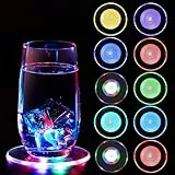 QESSUVNC 10 Stück LED Untersetzer,Bunt LED Untersetzer mit 7 Lichtmodi, 10CM Acryl Rund Wasserdichtes Untersetzer für Hochzeiten Bar Geburtstage Leuchtende Untersetzer Gläser Party