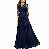 Duohropke Abendkleid Damen Hochzeit Elegant Ballkleid A-Linie Prom Cocktailkleid Hochzeitsgäste Satin Kleid Verlobungskleid 3/4 Ärmel Formal Dresses V-Ausschnitt Spitzenkleid Partykleid