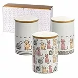 SPOTTED DOG GIFT COMPANY Vorratsdosen Keramik mit Deckel Luftdicht - 3 Vorratsbehälter vielseitig Aufbewahrungdose für Mehl Kaffee Tee Leckerli Zucker Dose, Kapazität je 1.2 Liter, Katzenmotiv