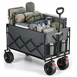 SONGMICS Kleiner Handwagen faltbar, Gartenwagen, kompakt, mit Griff, mit 4 verstärkten Rollen, Davon 2 Universalräder, bis 180 kg belastbar, Outdoor, Garten, 200 L, Taubengrau GFW201G101