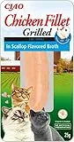 INABA Chicken Fillet Grilled - Katzen-Leckerlies aus Hühnerfilet - Aromatisierte Jakobsmuschel-Brühe - Katzensnack mit Antioxydantien - Tiernahrung - 1 Filet x 25g