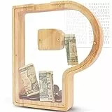 DBPBToU Spardose aus Holz Buchstaben, Groß Durchsichtig Sparschwein für Kinder, 23 * 4 * 23cm Große Personalisierte Sparbox, Lustige Piggy Bank für Geburtstag Geschenk/Heimdekoration/Keepsake (P)