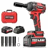 SEYVUM Akku Schlagschrauber mit 4.0Ah akkus,schlagschrauber akku,1/2 Zoll Bürstenloser Schlagschrauber mit LED-Licht für Autoreifen, Gerüstbau und Automobilmontage, 4 Stecknüsse, Schnellladegerät