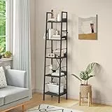 YITAHOME Bücherregal mit 5 Ebenen, hohes, schmales dünnes Holzregale und Metallrahmen, modernes Regal für Wohnzimmer, Flur, Büro, schwarzes