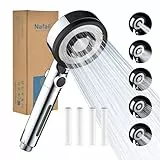 Nafall Hochdruck Duschkopf mit Filter, Shower Head with Filter mit 5 modi, Brausekopf Dusche, Filter Duschkopf, Wassersparend Duschbrause für Schwermetall,Harte Wasser,Rest-Chlor,Bakterien, Chrom