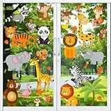 Moxled 9 Blatt Fensterbilder Kinderzimmer Selbstklebend - Waldtiere Wandtattoo Kinderzimmer Fenstersticker Wiederverwendbare Fensteraufkleber für Schlafzimmer Kinderzimmer Deko