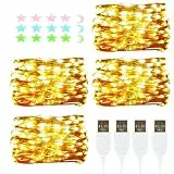 4 Stück LED Lichterkette, 20LED 2M / 6.56Ft USB lichterkette außen/innen Wasserdichte für Schlafzimmer, Hof, Hochzeit, Weihnachten, DIY etc (Warmweiß)