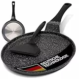 ZWIEGER Crepe Pfanne mit Teighelfer – Beschichtete Pancake Pfanne Induktion 26 cm, Spülmaschinenfeste Pfannkuchenpfanne – Vollflächiger Edelstahlboden, für alle Herdarten geeignet – PFOA- & PFOS-frei