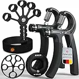 FUNFLEX Handtrainer Fingertrainer, Verstellbares Griffkraft Trainer Set -5-Teilig- Unterarmtrainer, Fingerstrecker, Handgelenk Band - Finger Grifftrainer - Grip Ring, Hand & Unterarm Training