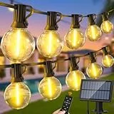 Solar LED Fernbedienung Lichterkette Aussen - 20M 66FT G40 LED Outdoor Solarlichterkette 3 Modi mit Wetterfest G40 Glühbirne IP44 Wasserdich Aussen Lichterketten für Garten Balkon Vorzelt Pavillon