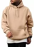 JMIERR Baumwolle Hoodie Herren Freizeit Sweatshirts mit Taschen Winter Langarm Pullovers mit Kordelzug Männer Kapuzenpullover Hellbraun M