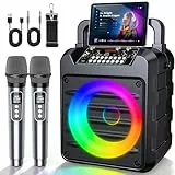 Dislocati Karaoke Maschine Komplettset mit 2 Wireless Mikrofonen, Tragbarer 20W Bluetooth 5.3 Lautsprecher mit LED Lichtshow | Für Garten, Feiern & Familienpartys