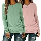YGOODM Langarmshirt Damen, Casual Tshirt Fashion Oberteile Rundhalsausschnitt Tops Basic Lässige Longshirt