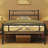 Yaheetech Metallbett 90 x 190 cm Bettrahmen mit Hohem Kopfteil Gästebett mit Lattenrost für Schlafzimmer Gästezimmer Viel Stauraum unter dem Bett Schwarz