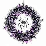 Timiyou Halloween Deko, Halloween Türkranz Ø 30cm, Halloweens Spinnen Dekorations Kranz mit Lichtde koration Halloweens Dekorationen Outdoor, Innen, für Halloweenes Partys, Wand und Fenster