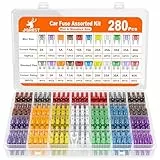 JOREST 280Pcs Kfz Sicherung Set, 182 Mini Flachsicherungen + 98 Standard Sicherungen Auto + 1 Sicherungszieher - für PKW/Wohnmobil/LKW/Motorrad (2 Ampere 3A 5A 7.5A 10A 15A 20A 25A 30A 35A 40A)