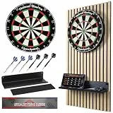 HOME LOVE® Dartscheibe Steeldart mit Dart Wandschutz & Ablage – Premium Sisal Dartboard Set mit 6 Steel-Darts & schalldämmender Rückwand – Steeldartscheibe Geschenk für Dart-Fans (Helle Eiche)