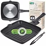 Stone&Stone Grillpfanne Induktion 28 cm Quadratisch Antihaft mit Abnehmbarem Griff, Deutsche Keramikbeschichtung, Vollstahlboden, Für Gas und Backofen, PFAS-, PFOA- und PTFE-frei